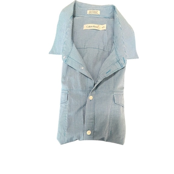 Calvin Klein Men's Size Xlarge Blue White Short Sleeve Button Up - Picture 6 of 6